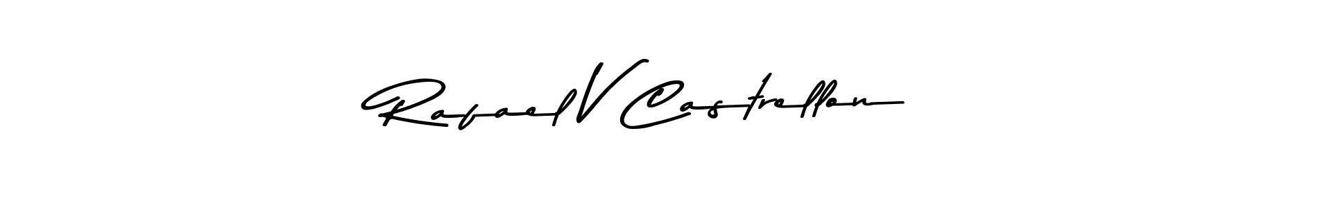 How to make Rafael V Castrellon name signature. Use Asem Kandis PERSONAL USE style for creating short signs online. This is the latest handwritten sign. Rafael V Castrellon signature style 9 images and pictures png