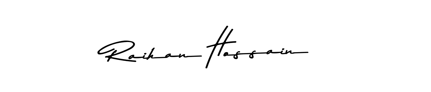 How to make Raihan Hossain name signature. Use Asem Kandis PERSONAL USE style for creating short signs online. This is the latest handwritten sign. Raihan Hossain signature style 9 images and pictures png