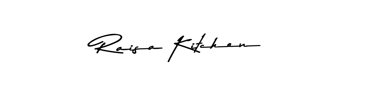 How to make Raisa Kitchen name signature. Use Asem Kandis PERSONAL USE style for creating short signs online. This is the latest handwritten sign. Raisa Kitchen signature style 9 images and pictures png