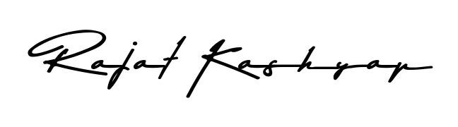 The Asem Kandis PERSONAL USE typeface gives name Rajat Kashyap a refined look. Suitable for certificates, diplomas, and official verification. Rajat Kashyap signature style 9 images and pictures png