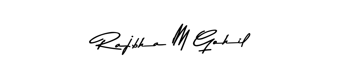 How to make Rajbha M Gohil name signature. Use Asem Kandis PERSONAL USE style for creating short signs online. This is the latest handwritten sign. Rajbha M Gohil signature style 9 images and pictures png
