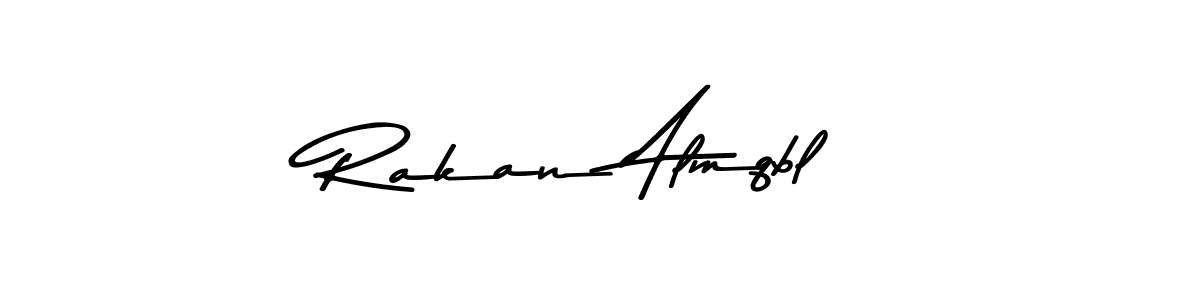 How to make Rakan Almqbl name signature. Use Asem Kandis PERSONAL USE style for creating short signs online. This is the latest handwritten sign. Rakan Almqbl signature style 9 images and pictures png