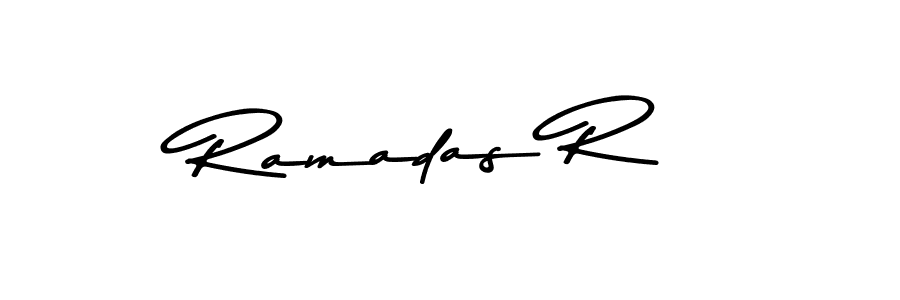 How to make Ramadas R name signature. Use Asem Kandis PERSONAL USE style for creating short signs online. This is the latest handwritten sign. Ramadas R signature style 9 images and pictures png