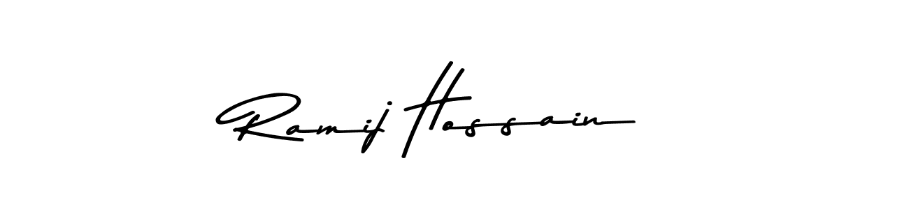 The best way (Asem Kandis PERSONAL USE) to make a short signature is to pick only two or three words in your name. The name Ramij Hossain include a total of six letters. For converting this name. Ramij Hossain signature style 9 images and pictures png