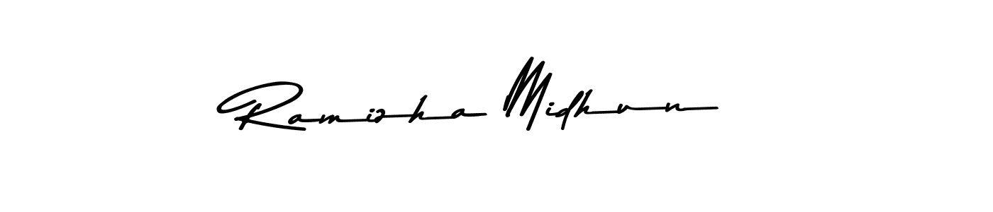 You should practise on your own different ways (Asem Kandis PERSONAL USE) to write your name (Ramizha Midhun) in signature. don't let someone else do it for you. Ramizha Midhun signature style 9 images and pictures png