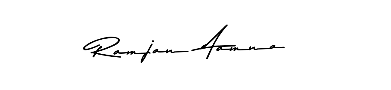 The best way (Asem Kandis PERSONAL USE) to make a short signature is to pick only two or three words in your name. The name Ramjan  Aamna include a total of six letters. For converting this name. Ramjan  Aamna signature style 9 images and pictures png