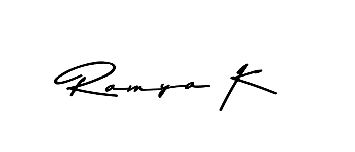 How to make Ramya K name signature. Use Asem Kandis PERSONAL USE style for creating short signs online. This is the latest handwritten sign. Ramya K signature style 9 images and pictures png