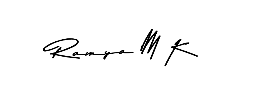 How to make Ramya M K name signature. Use Asem Kandis PERSONAL USE style for creating short signs online. This is the latest handwritten sign. Ramya M K signature style 9 images and pictures png