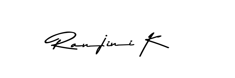 How to make Ranjini K name signature. Use Asem Kandis PERSONAL USE style for creating short signs online. This is the latest handwritten sign. Ranjini K signature style 9 images and pictures png