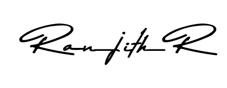 Looking for an artistic signature for Ranjith R? The Asem Kandis PERSONAL USE calligraphy style gives a sophisticated flow suitable for business cards and emails. Ranjith R signature style 9 images and pictures png
