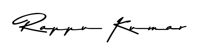 A sleek calligraphic signature for name Rappu Kumar utilizing Asem Kandis PERSONAL USE styling. Great for adding personal signatures to photos and art. Rappu Kumar signature style 9 images and pictures png