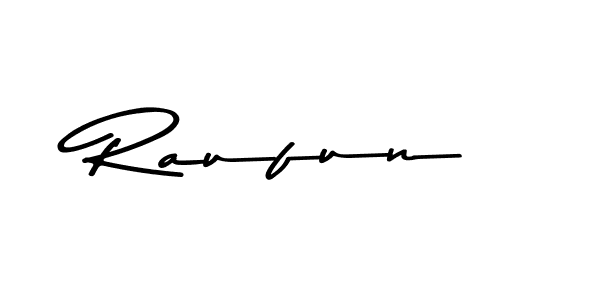 How to make Raufun name signature. Use Asem Kandis PERSONAL USE style for creating short signs online. This is the latest handwritten sign. Raufun signature style 9 images and pictures png