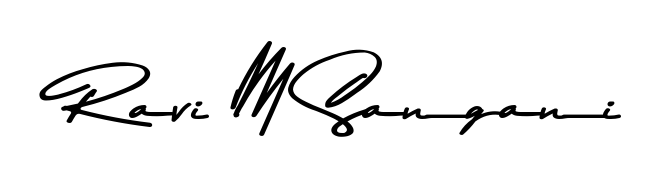 A sleek calligraphic signature for name Ravi M Sangani utilizing Asem Kandis PERSONAL USE styling. Great for adding personal signatures to photos and art. Ravi M Sangani signature style 9 images and pictures png