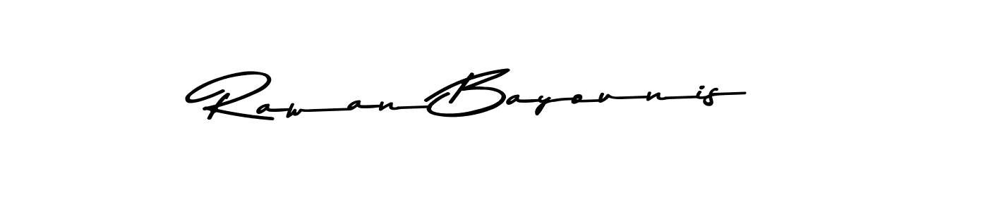 Make a beautiful signature design for name Rawan Bayounis. With this signature (Asem Kandis PERSONAL USE) style, you can create a handwritten signature for free. Rawan Bayounis signature style 9 images and pictures png