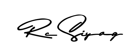 Try this chic Rc Siyag handwritten sign style. Using Asem Kandis PERSONAL USE font elements, it gives your name a sleek, memorable identity. Rc Siyag signature style 9 images and pictures png