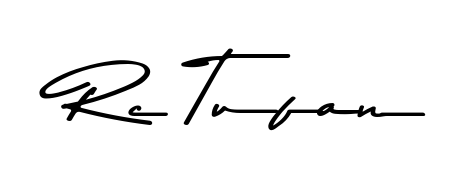 A sleek calligraphic signature for name Rc Tufan utilizing Asem Kandis PERSONAL USE styling. Great for adding personal signatures to photos and art. Rc Tufan signature style 9 images and pictures png