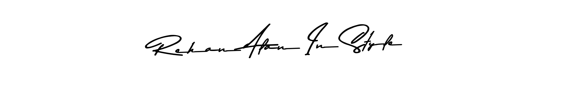 This is the best signature style for the Rehan Alan In Style name. Also you like these signature font (Asem Kandis PERSONAL USE). Mix name signature. Rehan Alan In Style signature style 9 images and pictures png