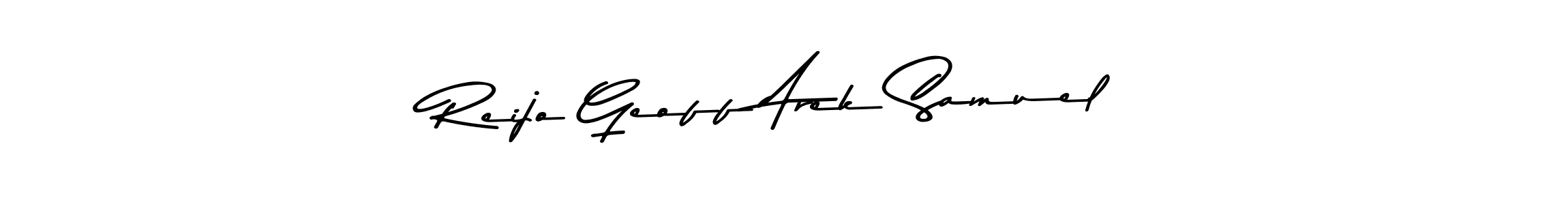 This is the best signature style for the Reijo Geoff Arek Samuel name. Also you like these signature font (Asem Kandis PERSONAL USE). Mix name signature. Reijo Geoff Arek Samuel signature style 9 images and pictures png