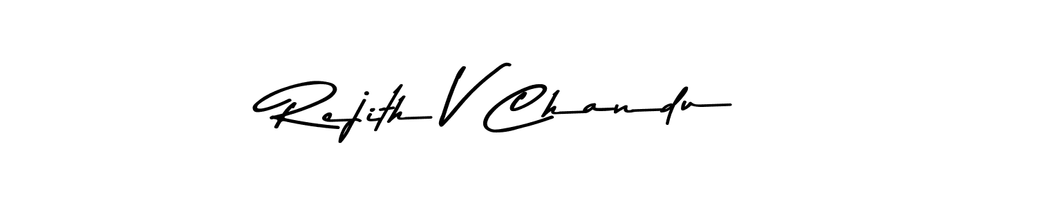 How to make Rejith V Chandu name signature. Use Asem Kandis PERSONAL USE style for creating short signs online. This is the latest handwritten sign. Rejith V Chandu signature style 9 images and pictures png