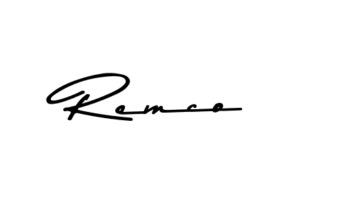 How to make Remco name signature. Use Asem Kandis PERSONAL USE style for creating short signs online. This is the latest handwritten sign. Remco signature style 9 images and pictures png