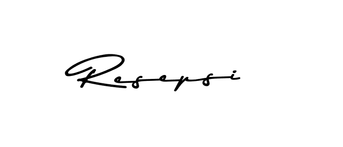Create a beautiful signature design for name Resepsi. With this signature (Asem Kandis PERSONAL USE) fonts, you can make a handwritten signature for free. Resepsi signature style 9 images and pictures png
