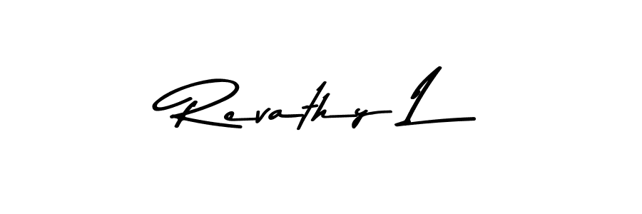 Make a beautiful signature design for name Revathy L. With this signature (Asem Kandis PERSONAL USE) style, you can create a handwritten signature for free. Revathy L signature style 9 images and pictures png