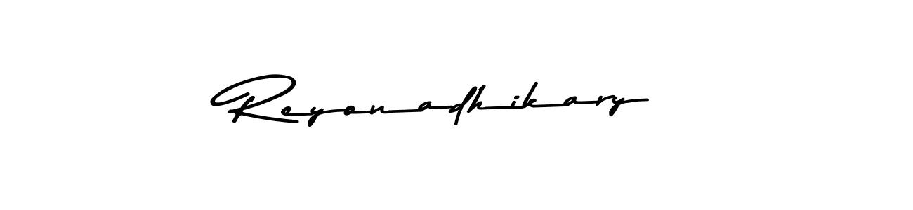 How to make Reyonadhikary name signature. Use Asem Kandis PERSONAL USE style for creating short signs online. This is the latest handwritten sign. Reyonadhikary signature style 9 images and pictures png
