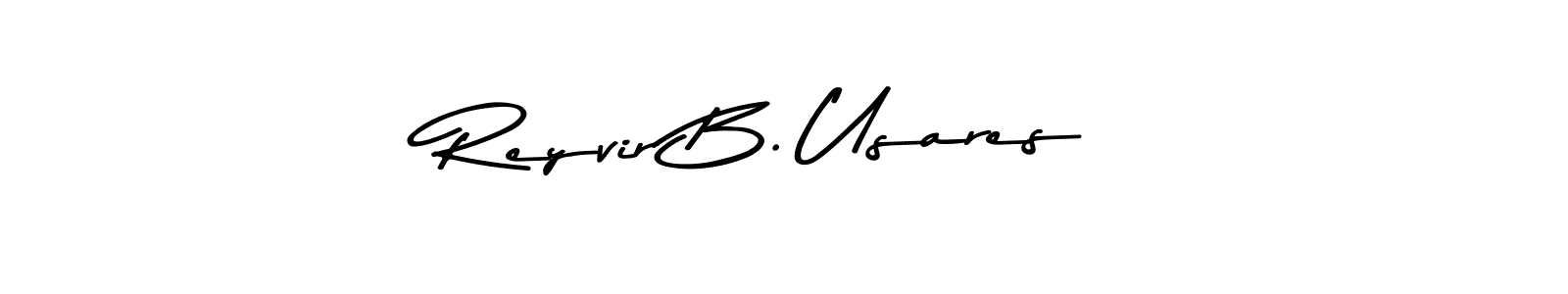 The best way (Asem Kandis PERSONAL USE) to make a short signature is to pick only two or three words in your name. The name Reyvir B. Usares include a total of six letters. For converting this name. Reyvir B. Usares signature style 9 images and pictures png