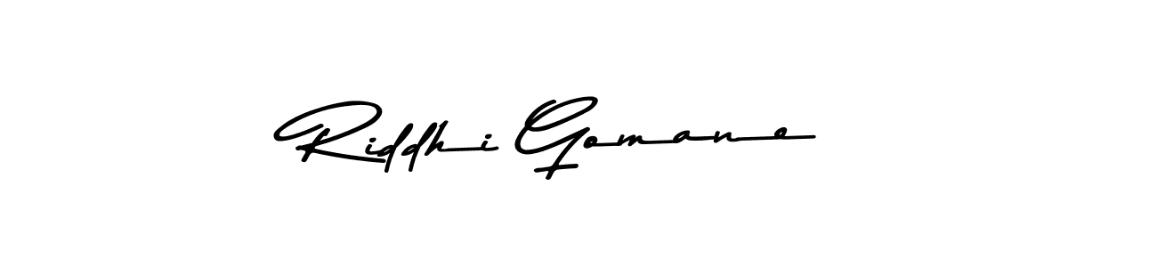 Make a beautiful signature design for name Riddhi Gomane. With this signature (Asem Kandis PERSONAL USE) style, you can create a handwritten signature for free. Riddhi Gomane signature style 9 images and pictures png