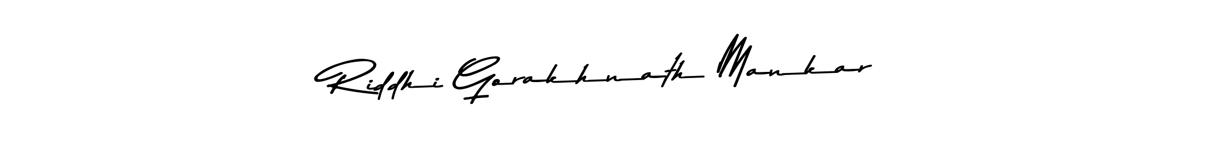 This is the best signature style for the Riddhi Gorakhnath Mankar name. Also you like these signature font (Asem Kandis PERSONAL USE). Mix name signature. Riddhi Gorakhnath Mankar signature style 9 images and pictures png