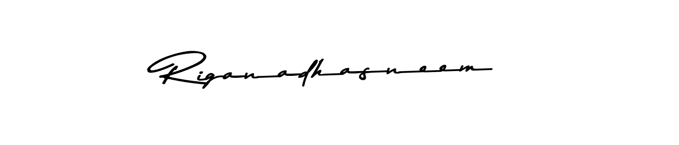 How to make Riganadhasneem name signature. Use Asem Kandis PERSONAL USE style for creating short signs online. This is the latest handwritten sign. Riganadhasneem signature style 9 images and pictures png