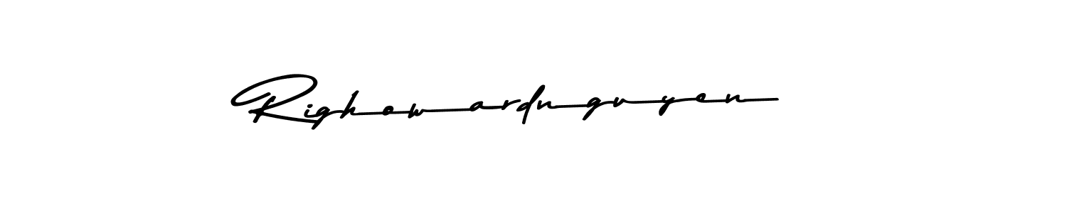 Create a beautiful signature design for name Righowardnguyen. With this signature (Asem Kandis PERSONAL USE) fonts, you can make a handwritten signature for free. Righowardnguyen signature style 9 images and pictures png