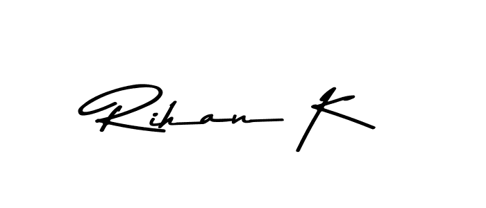 How to make Rihan K name signature. Use Asem Kandis PERSONAL USE style for creating short signs online. This is the latest handwritten sign. Rihan K signature style 9 images and pictures png