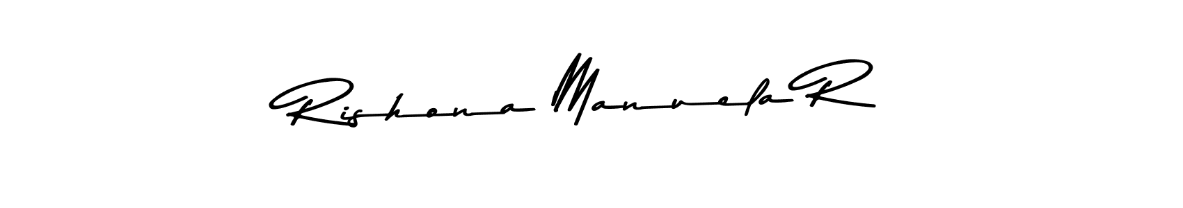if you are searching for the best signature style for your name Rishona Manuela R. so please give up your signature search. here we have designed multiple signature styles  using Asem Kandis PERSONAL USE. Rishona Manuela R signature style 9 images and pictures png