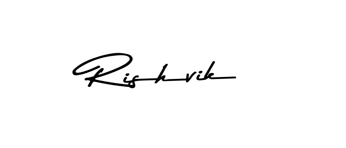 How to make Rishvik name signature. Use Asem Kandis PERSONAL USE style for creating short signs online. This is the latest handwritten sign. Rishvik signature style 9 images and pictures png