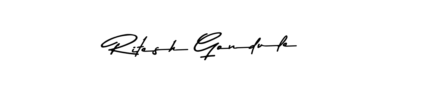 How to make Ritesh Gondule name signature. Use Asem Kandis PERSONAL USE style for creating short signs online. This is the latest handwritten sign. Ritesh Gondule signature style 9 images and pictures png