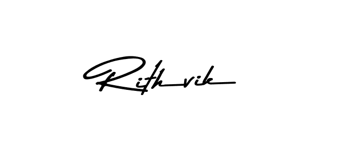 How to make Rithvik name signature. Use Asem Kandis PERSONAL USE style for creating short signs online. This is the latest handwritten sign. Rithvik signature style 9 images and pictures png