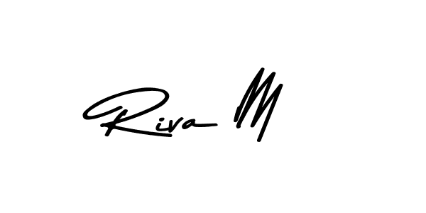How to make Riva M name signature. Use Asem Kandis PERSONAL USE style for creating short signs online. This is the latest handwritten sign. Riva M signature style 9 images and pictures png