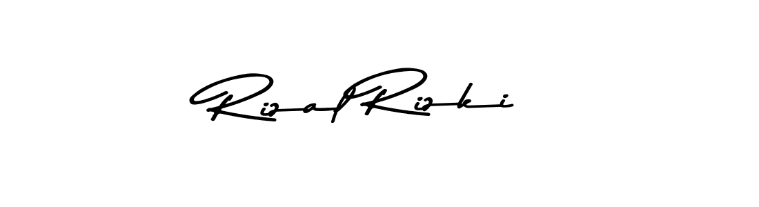 How to make Rizal Rizki name signature. Use Asem Kandis PERSONAL USE style for creating short signs online. This is the latest handwritten sign. Rizal Rizki signature style 9 images and pictures png