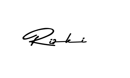 How to make Rizki name signature. Use Asem Kandis PERSONAL USE style for creating short signs online. This is the latest handwritten sign. Rizki signature style 9 images and pictures png