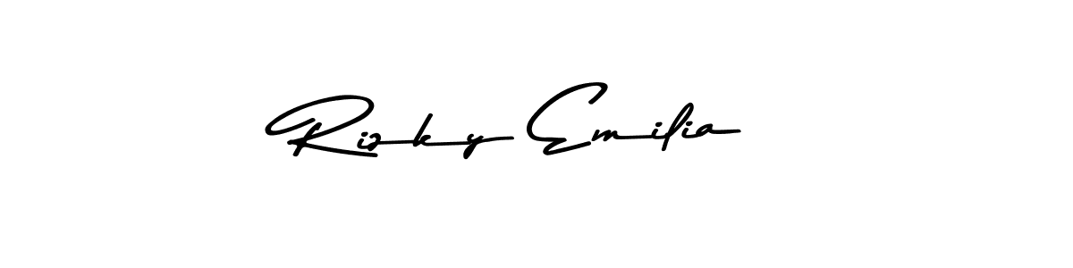 Create a beautiful signature design for name Rizky Emilia. With this signature (Asem Kandis PERSONAL USE) fonts, you can make a handwritten signature for free. Rizky Emilia signature style 9 images and pictures png