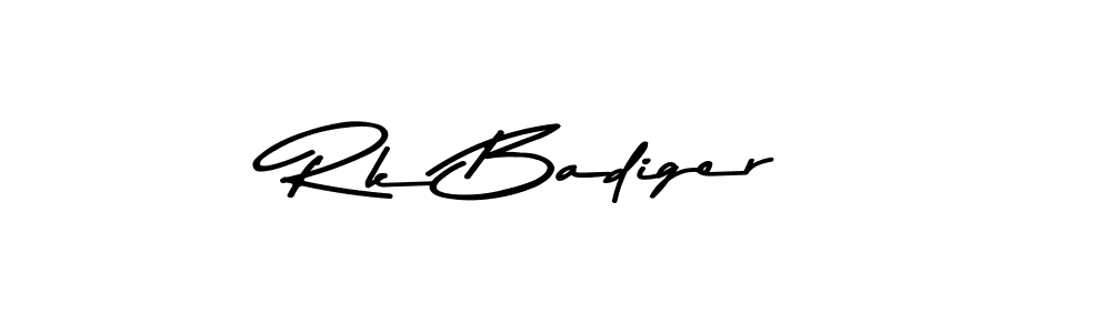 How to make Rk Badiger name signature. Use Asem Kandis PERSONAL USE style for creating short signs online. This is the latest handwritten sign. Rk Badiger signature style 9 images and pictures png