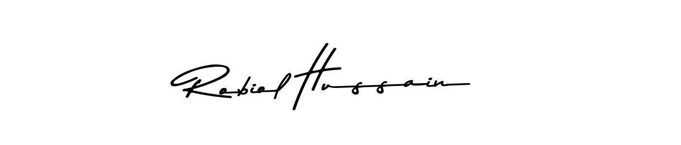 Create a beautiful signature design for name Robiol Hussain. With this signature (Asem Kandis PERSONAL USE) fonts, you can make a handwritten signature for free. Robiol Hussain signature style 9 images and pictures png