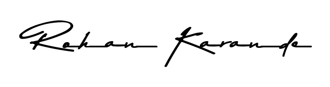 A sleek calligraphic signature for name Rohan Karande utilizing Asem Kandis PERSONAL USE styling. Great for adding personal signatures to photos and art. Rohan Karande signature style 9 images and pictures png