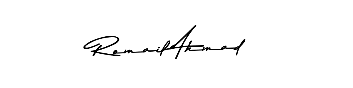 Make a beautiful signature design for name Romail Ahmad. Use this online signature maker to create a handwritten signature for free. Romail Ahmad signature style 9 images and pictures png