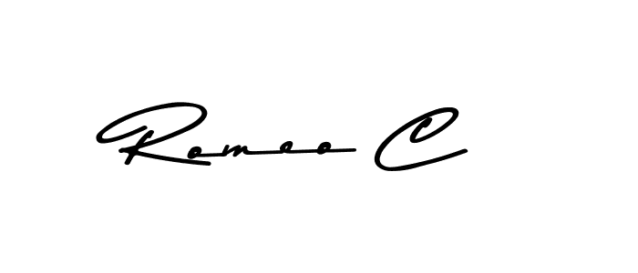 How to make Romeo C name signature. Use Asem Kandis PERSONAL USE style for creating short signs online. This is the latest handwritten sign. Romeo C signature style 9 images and pictures png