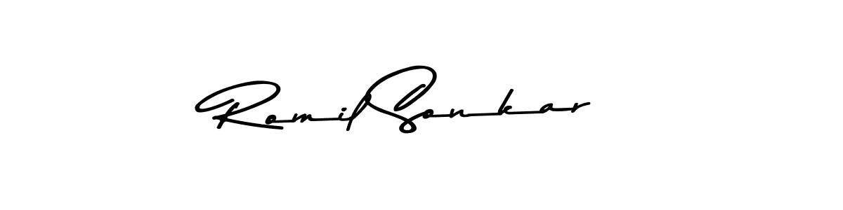 Make a beautiful signature design for name Romil Sonkar. With this signature (Asem Kandis PERSONAL USE) style, you can create a handwritten signature for free. Romil Sonkar signature style 9 images and pictures png