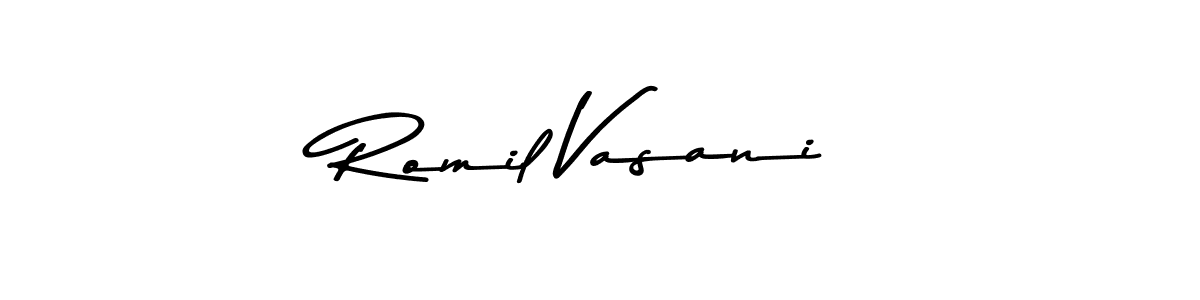 Use a signature maker to create a handwritten signature online. With this signature software, you can design (Asem Kandis PERSONAL USE) your own signature for name Romil Vasani. Romil Vasani signature style 9 images and pictures png