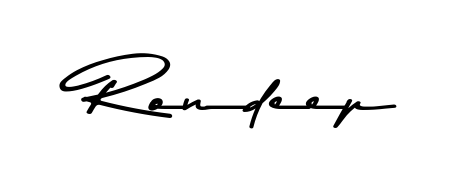 A stylish, flowing autograph style designed for name Rondeep using Asem Kandis PERSONAL USE typography. Perfect for digital creative projects. Rondeep signature style 9 images and pictures png