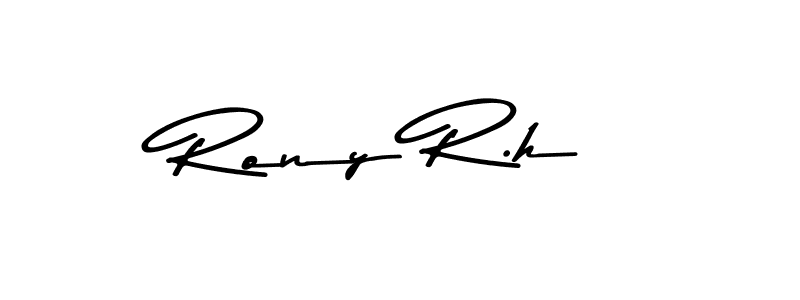 How to make Rony R.h name signature. Use Asem Kandis PERSONAL USE style for creating short signs online. This is the latest handwritten sign. Rony R.h signature style 9 images and pictures png